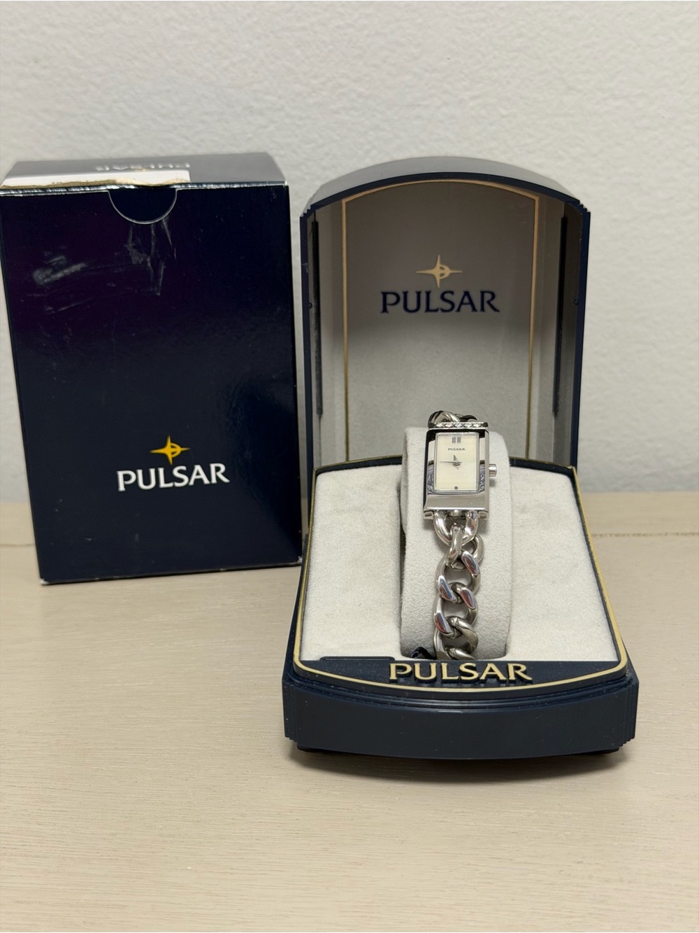 Pulsar Women's Watch PEG707X9 Silver Tone Stainless Steel Crystal Tank Box NWT